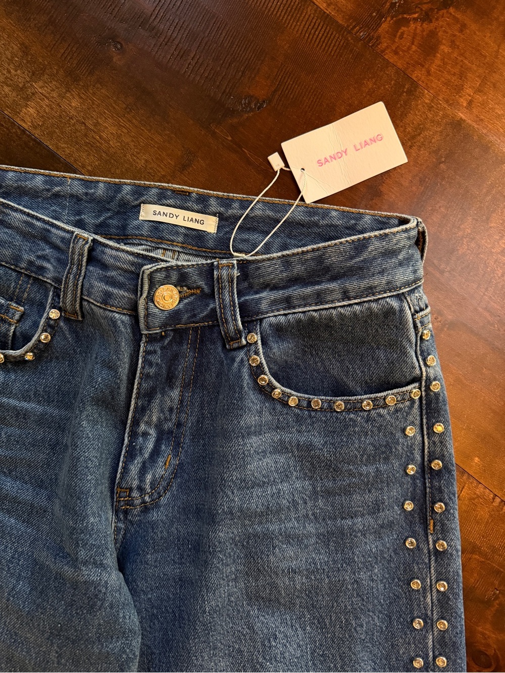 Sandy Liang Updo Jeans with Rhinestones - Picture 7 of 10